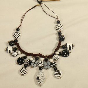 KAZURI Handmade Beaded Beautiful Black/White 18 Necklace